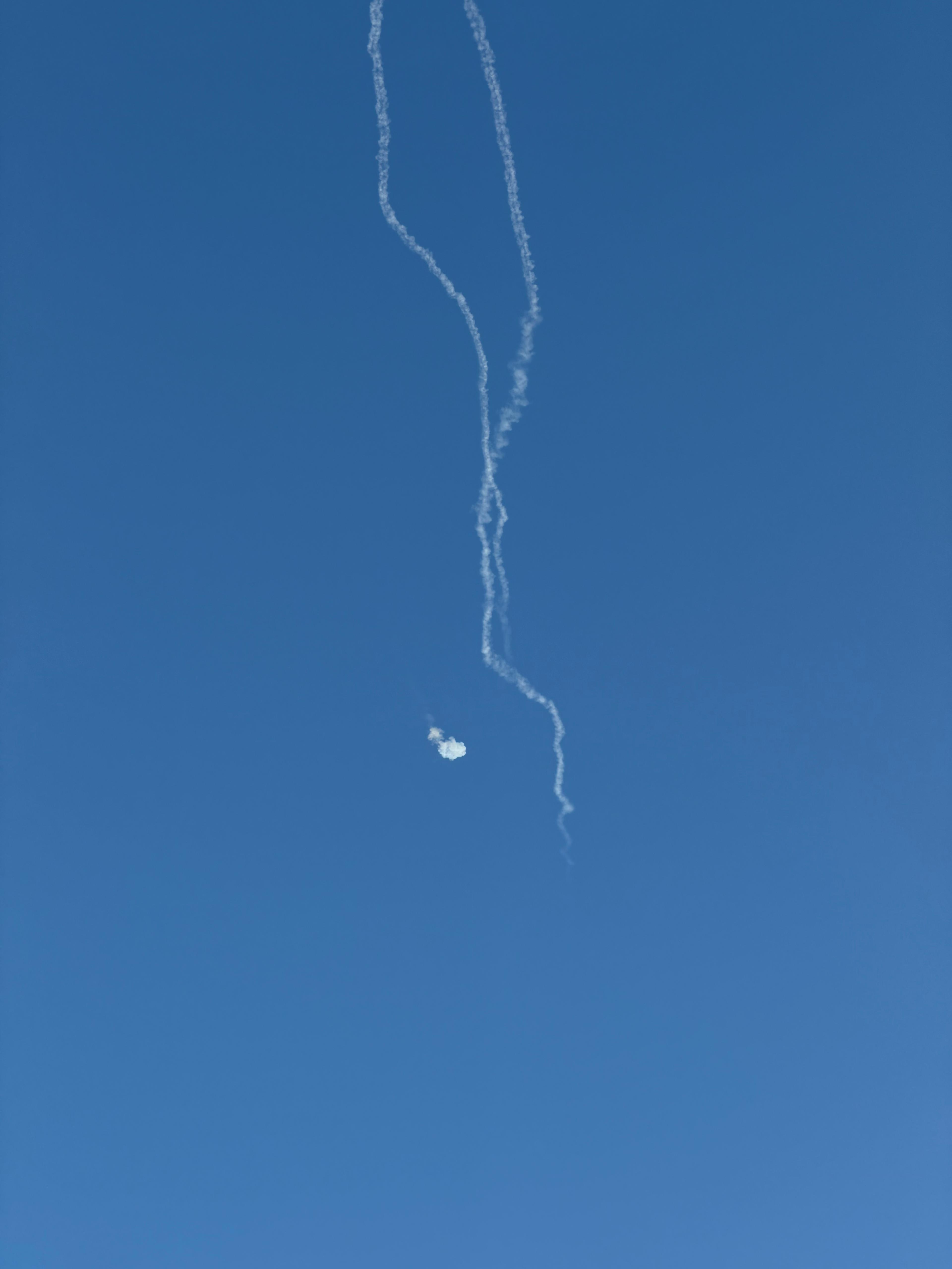 Missile contrails are seen over the Holy Land region on Sunday, March 1, 2026. | Credit: Father Anthony Wieck, SJ