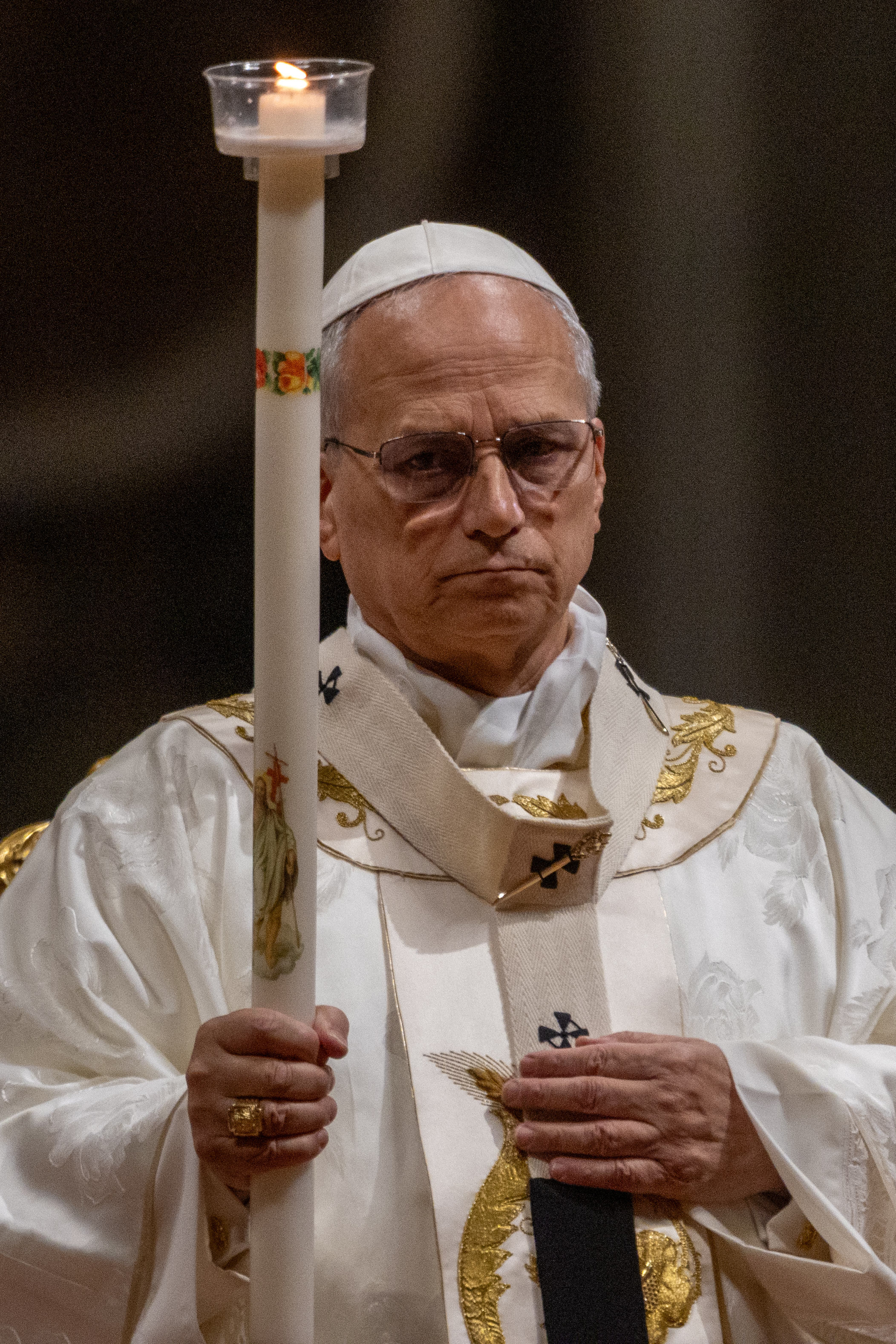 Pope Leo XIV presides over the Easter Vigil at St. Peter’s Basilica, Saturday, April 4, 2026. | Credit: Daniel Ibáñez/EWTN News