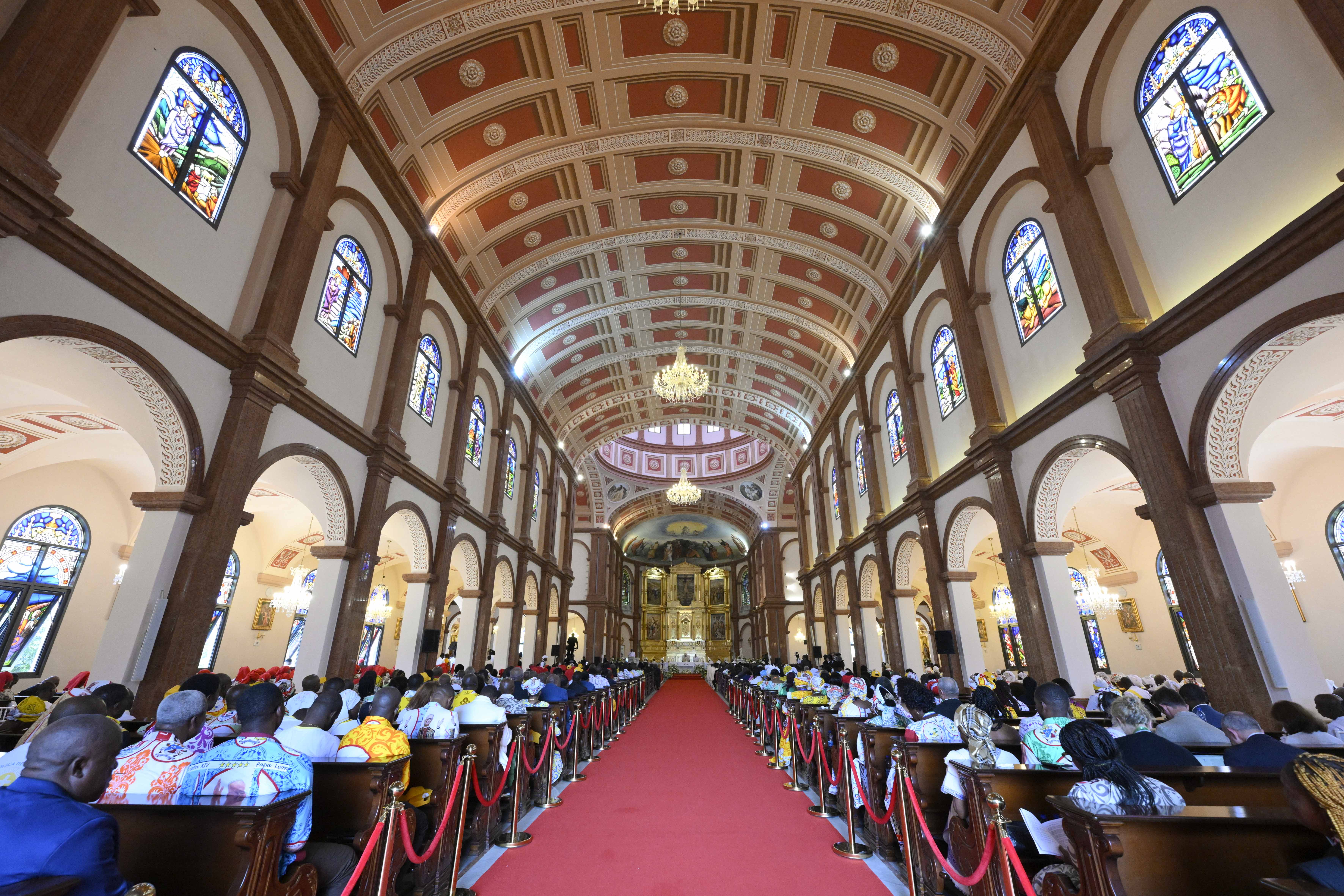 Pope Leo XIV celebrates Mass at the Basilica of the Immaculate Conception in Mengomeyén, Equatorial Guinea, on Wednesday, April 22, 2026. | Credit: Vatican Media