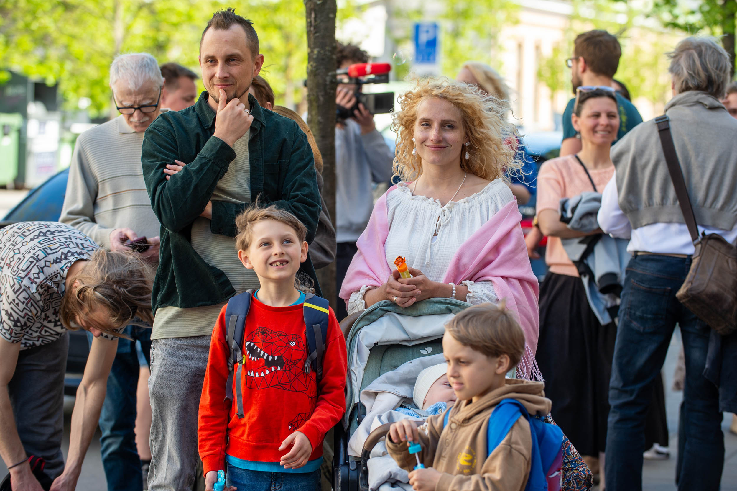 A Lithuanian family attends the Mother’s Day demonstration outside the Kaunas Christian Maternity Home on May 3, 2026, calling for the preservation of the country’s only consistently pro-life maternity facility. | Credit: Juozas Kamenskas