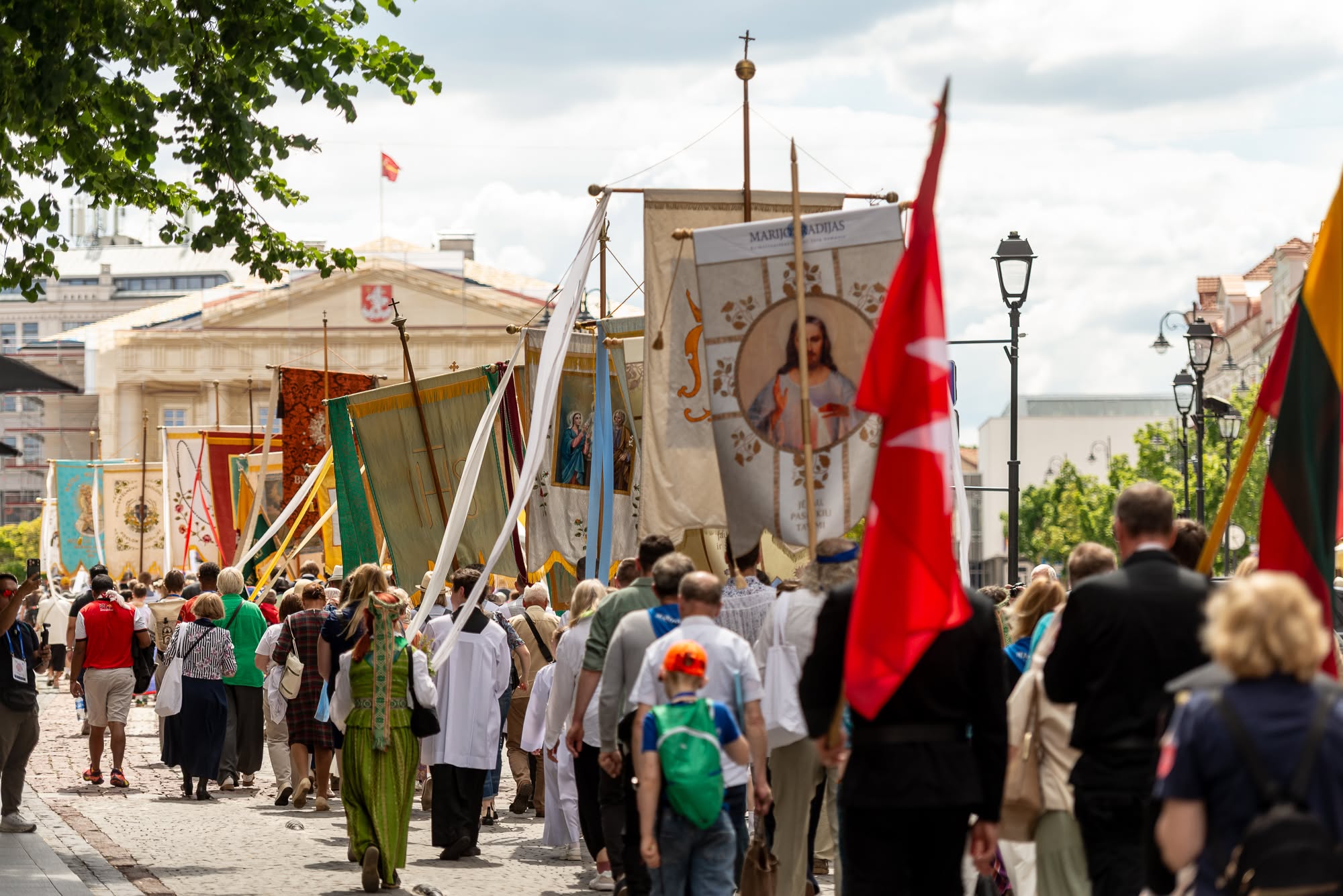 Pilgrims process with banners along a Vilnius, Lithuania, boulevard during the opening of the World Apostolic Congress on Mercy on June 7, 2026. | Credit: Archdiocese of Vilnius