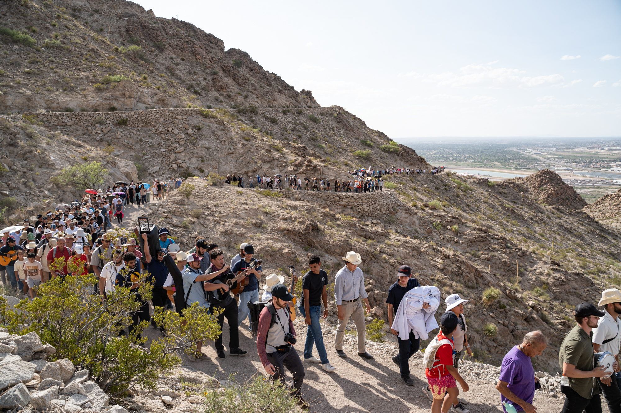 Pilgrims hike to the top of Mount Cristo Rey for Mass in the Diocese of Las Cruces, New Mexico, on June 28, 2026. | Credit: Photo courtesy of Jim Winder