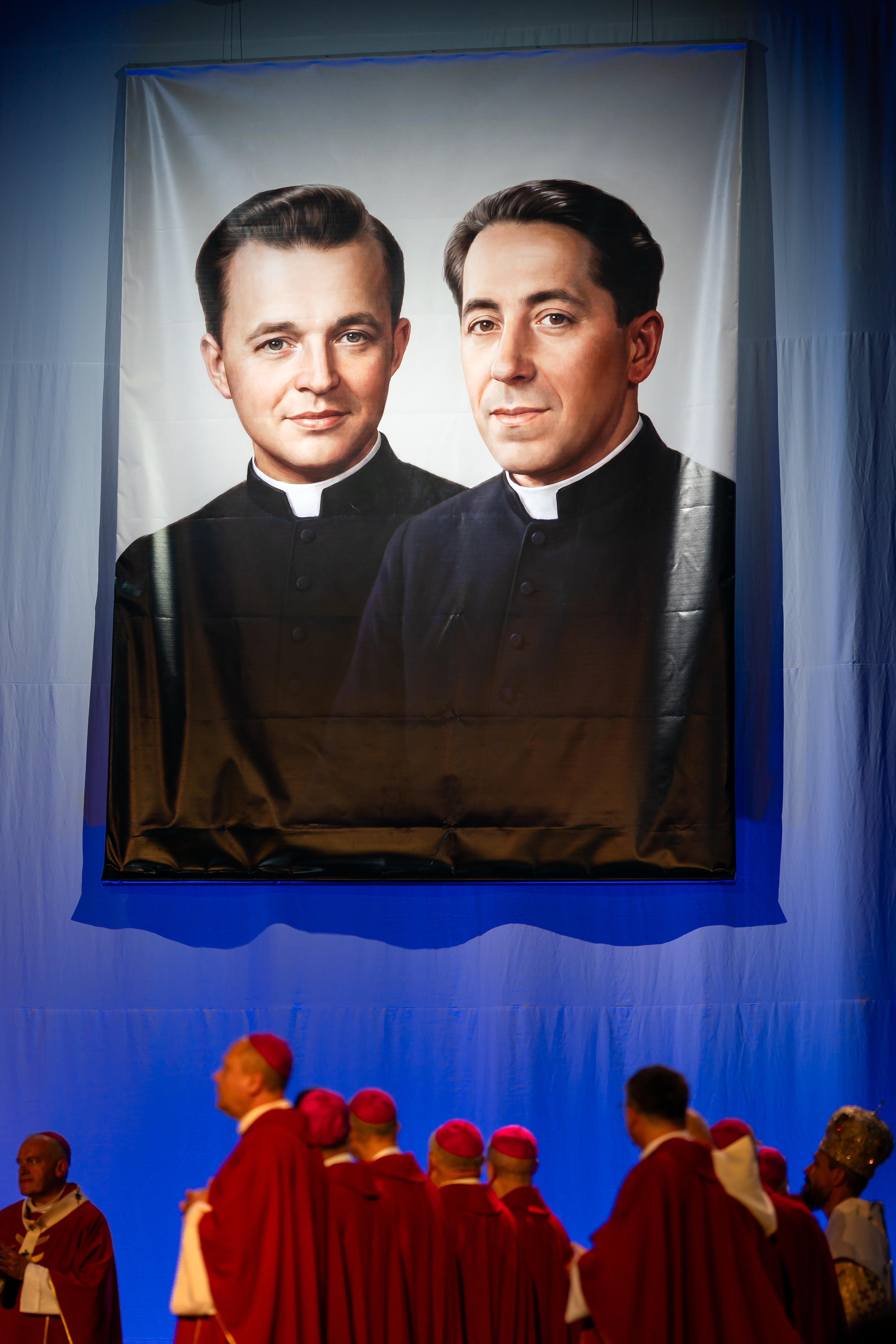 The beatification portrait of Blessed Jan Bula and Blessed Václav Drbola overlooks the Mass in Brno, Czech Republic, on June 6, 2026. | Credit: Markéta Zelenková