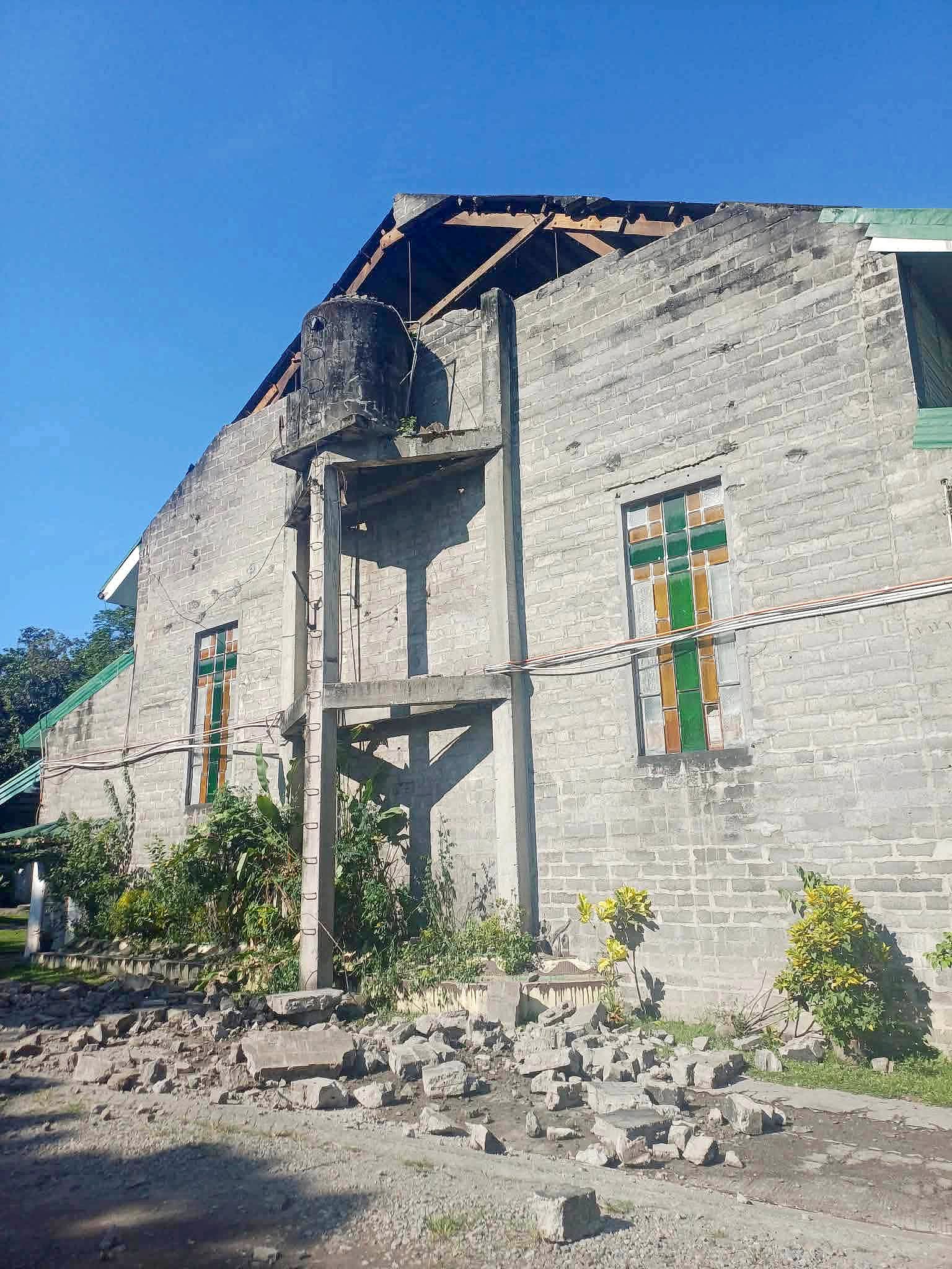The exterior structure and ceiling of Santa Teresita del Niño Jesus Parish in Tupi, South Cotabato, in Davao Occidental was damaged due to the earthquake that struck Mindanao, southern Philippines, on June 8, 2026. | Credit: Photo courtesy of CBCP News