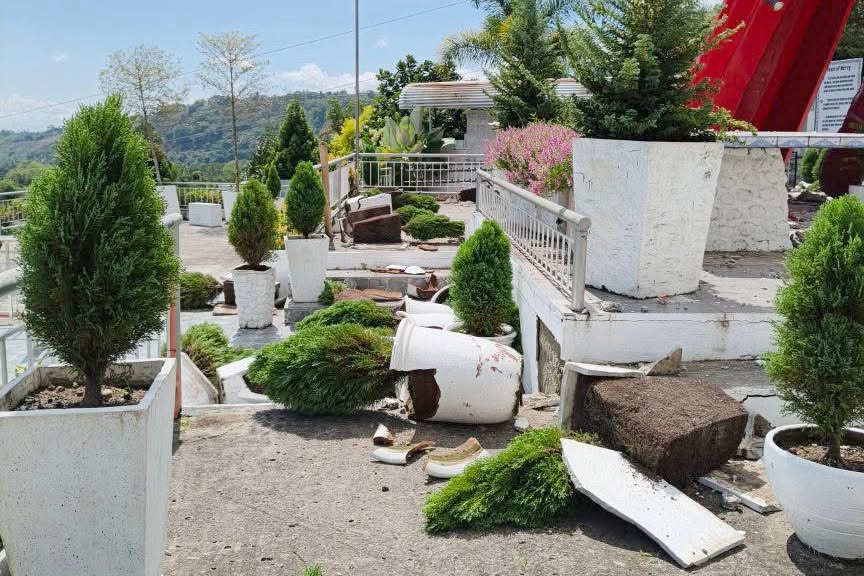 An outdoor statue of Jesus at the Divine Mercy Shrine in Lake Sebu, South Cotabato, was partially damaged following the offshore magnitude-7.8 earthquake that struck Mindanao, southern Philippines, on June 8, 2026. | Credit: Photo courtesy of CBCP News