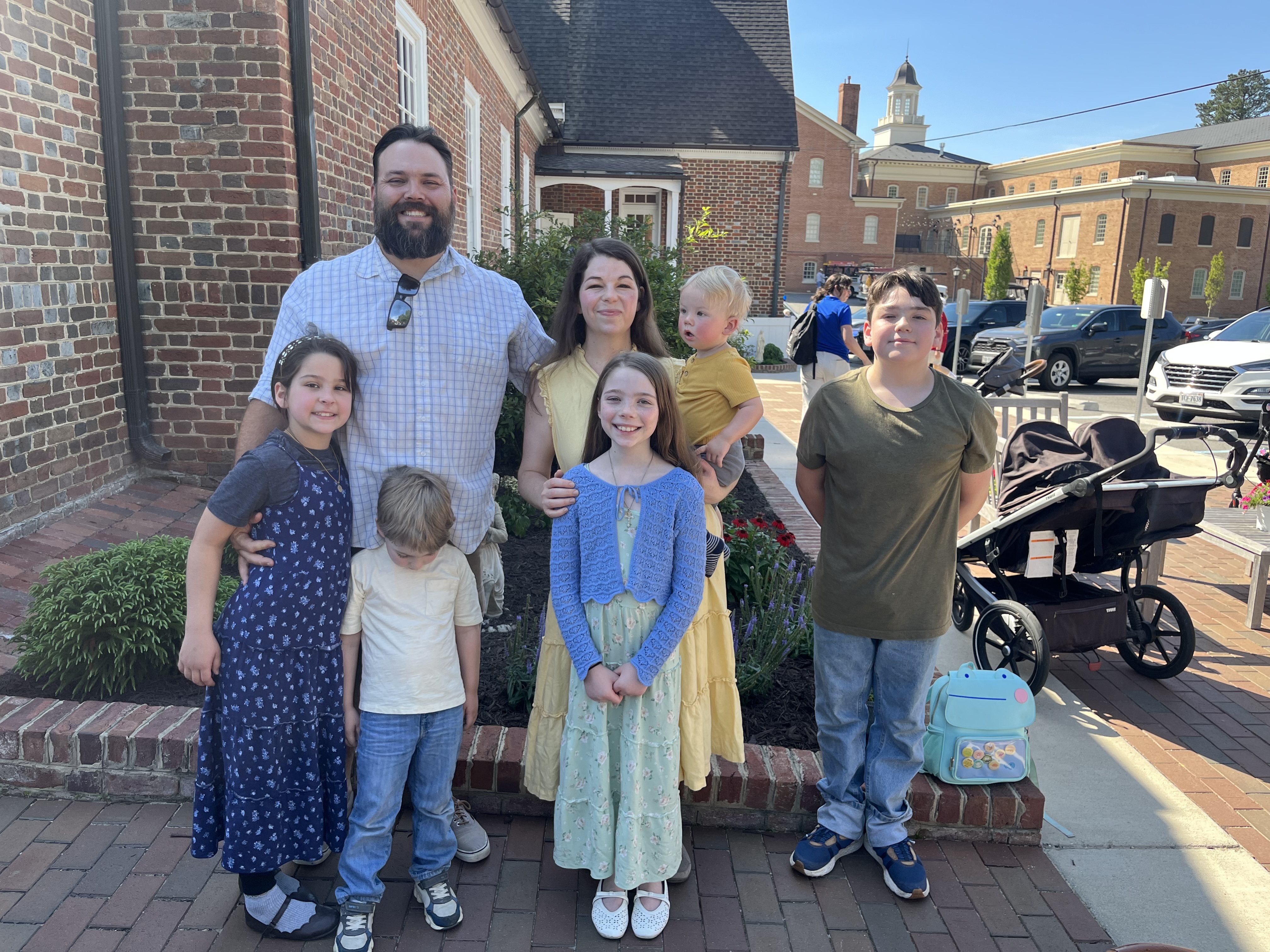 The Rivera-Silva family smiles after the Eucharistic procession in Williamsburg, Virginia, June 5, 2026. | Credit: Daniel Payne/EWTN News