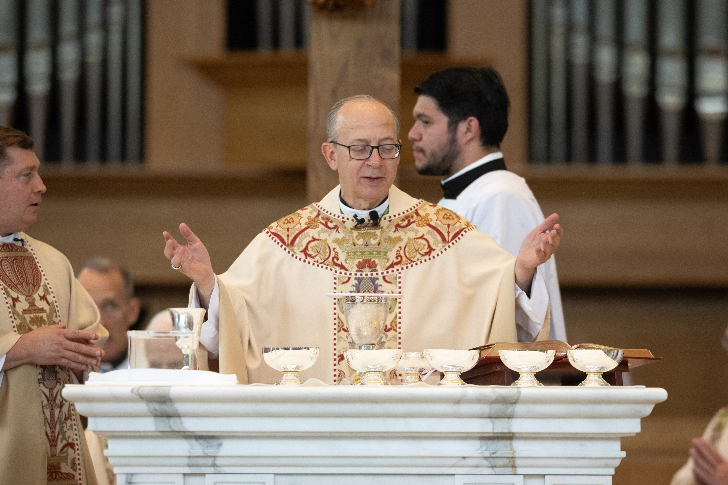Richmond Bishop Barry Knestout celebrates Mass at Saint Bede Catholic Church after a Eucharistic procession in Williamsburg, Virginia, June 5, 2026. The event was part of the National Eucharistic Pilgrimage traveling up the Eastern Seaboard. | Credit: Jeff Bruno / EWTN News