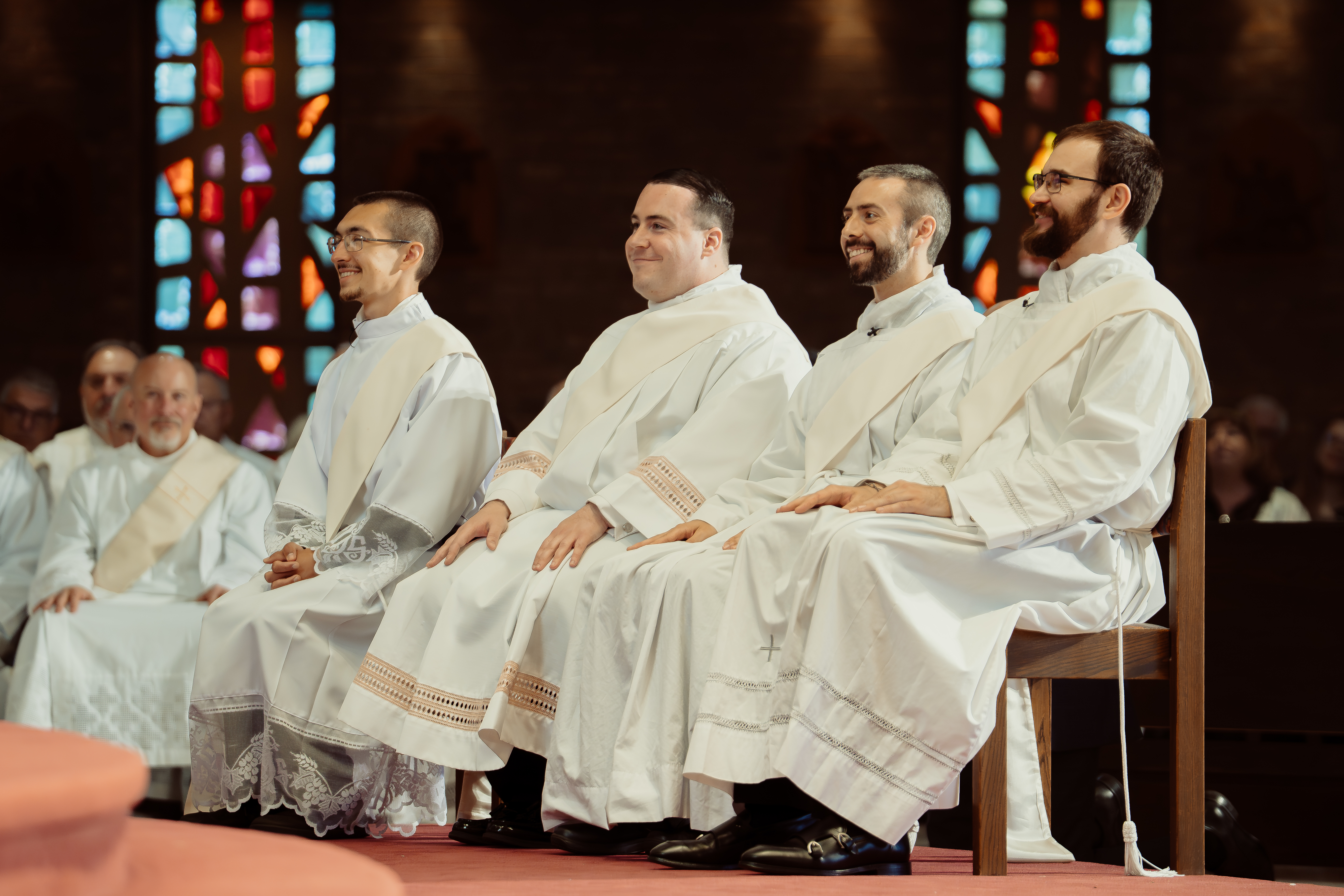 From left to right: Fathers Peter Randolph, Ryan Ferrigan, Jacob Derry, and Joshua Bauer at their ordaination on June 6, 2026, in East Lansing, Michigan. | Credit: Valerie Hendrickson