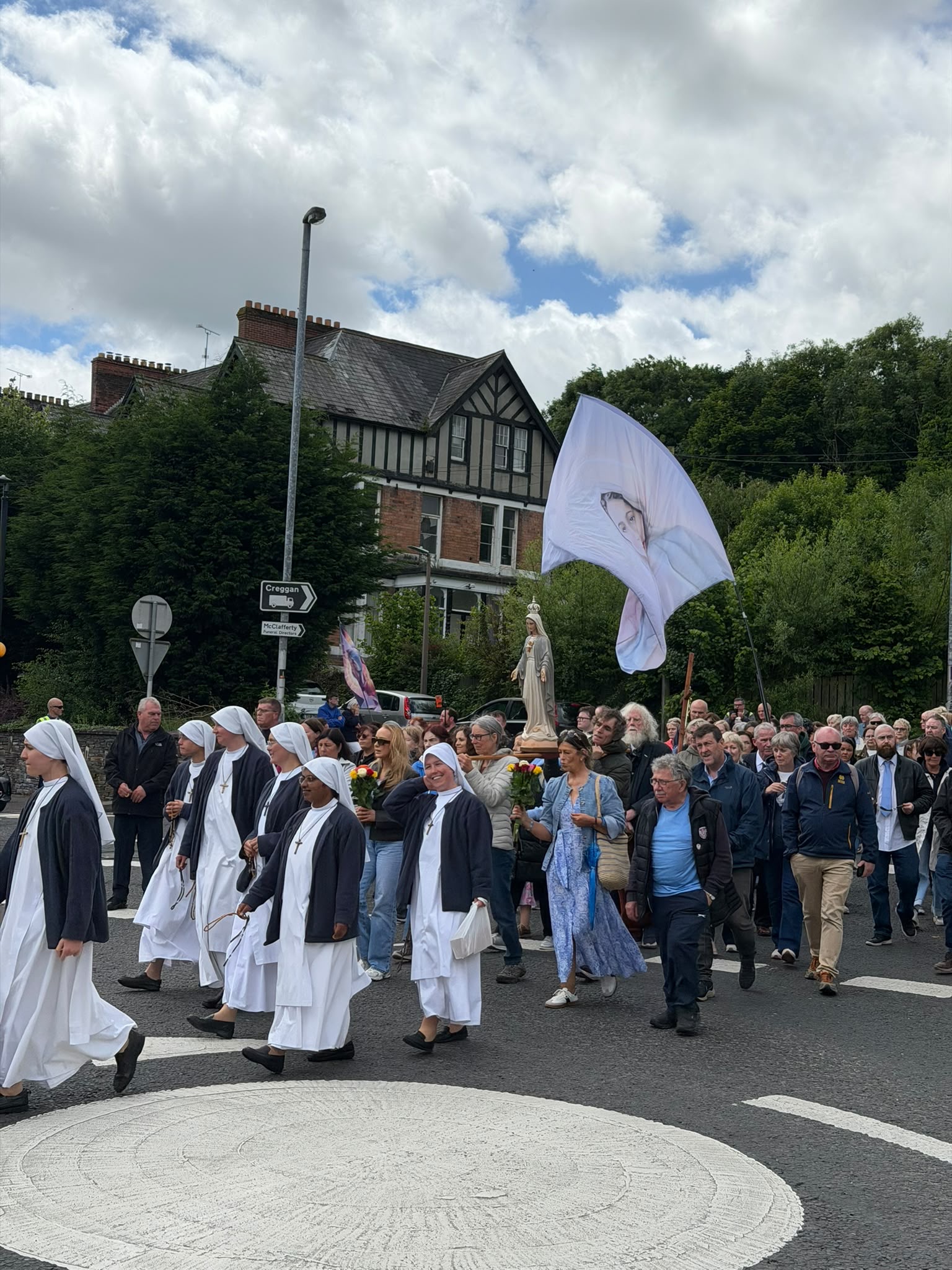 Thousands take part in a Eucharistic procession in Derry City, Northern Ireland, on June 13, 2026, to mark the feast of the Immaculate Heart of Mary. | Credit: Photo courtesy of Worldwide Marian Procession