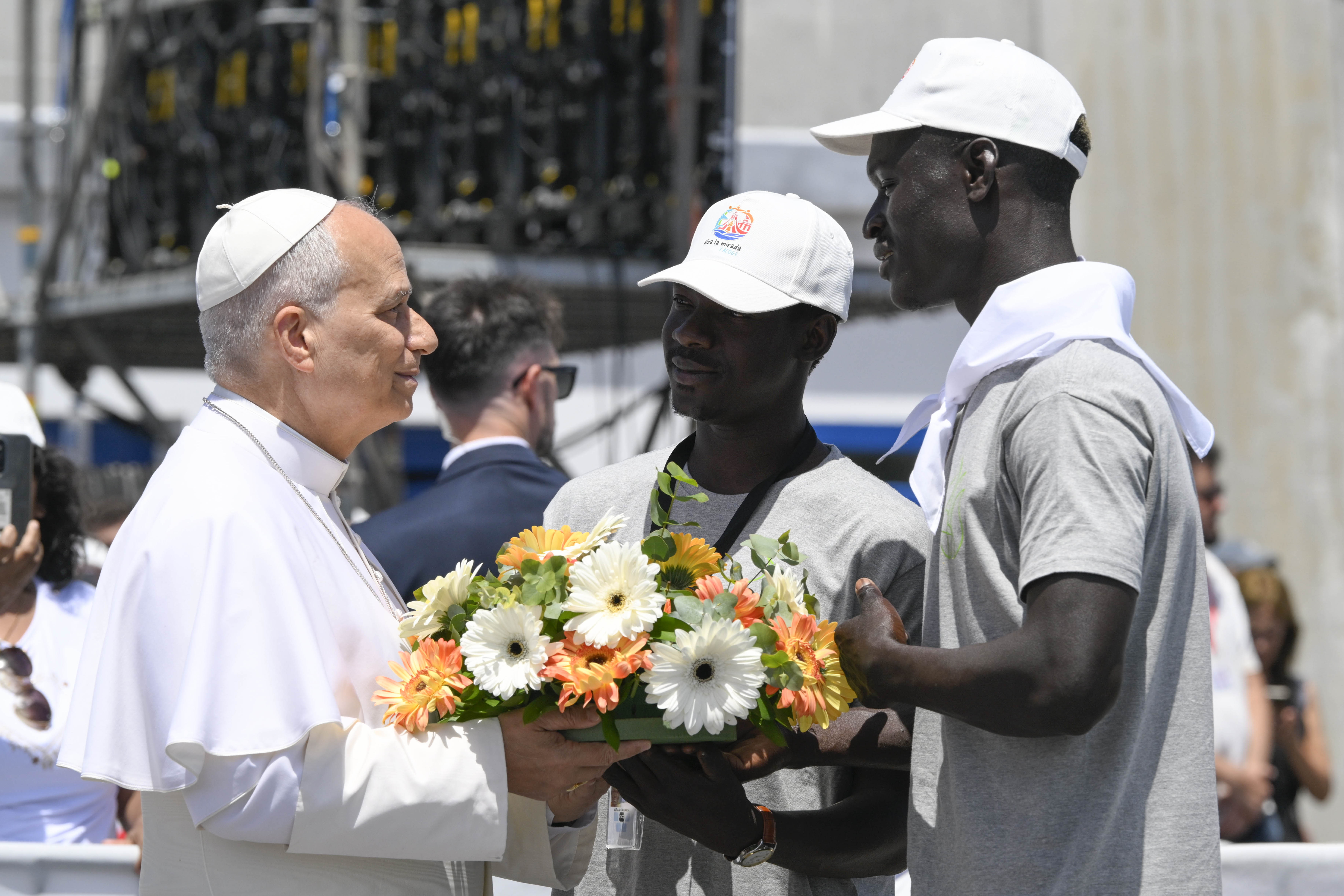 Pope Leo XIV meets with members of humanitarian groups working with migrants in Spain’s Grand Canary Islands, June 11, 2026. | Credit: Vatican Media