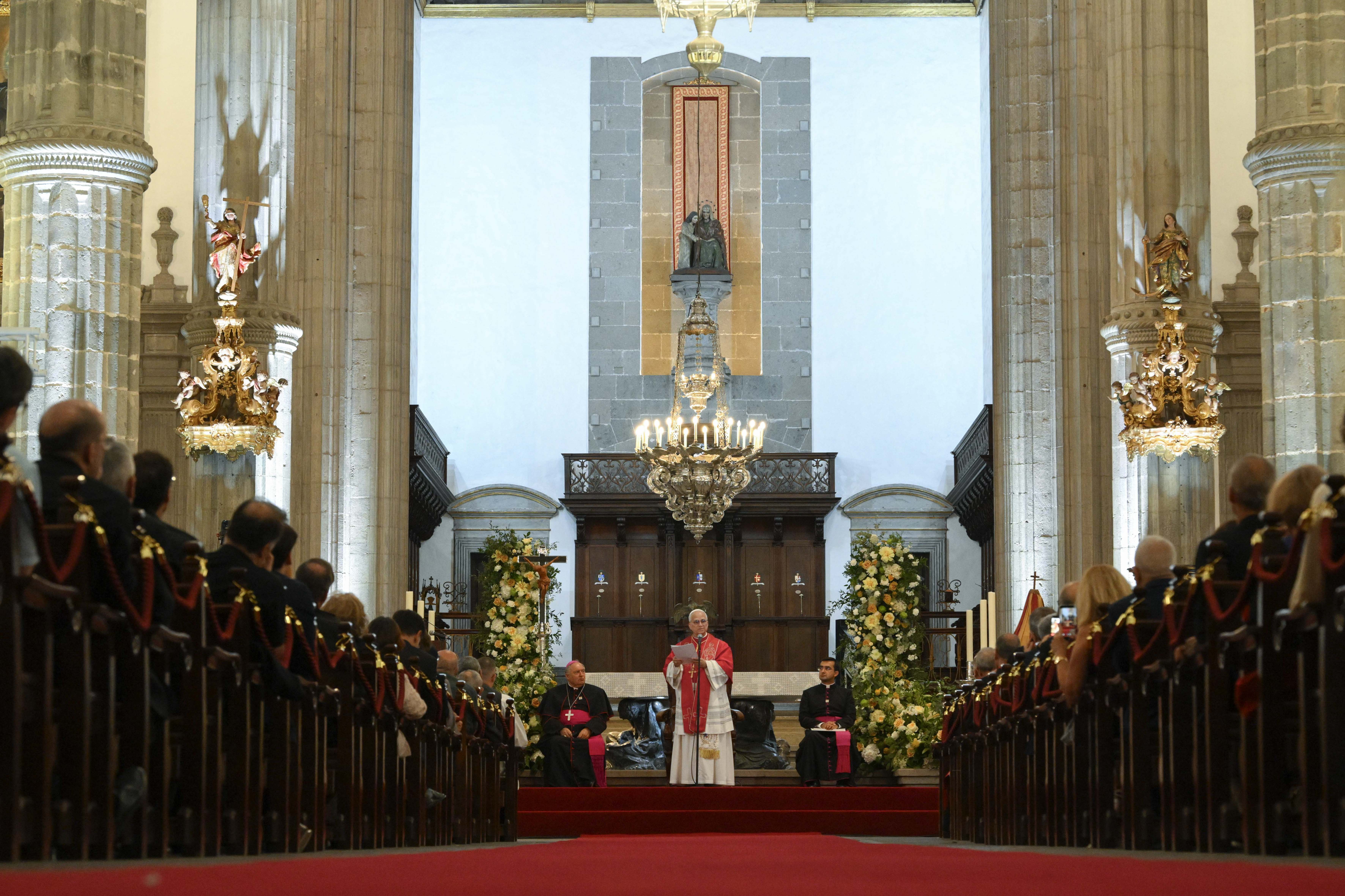 Pope Leo XIV meets with Catholics and religious leaders at the Cathedral of St. Anne in Las Palmas, Gran Canaria, Spain, June 11, 2026. | Credit: Vatican Media