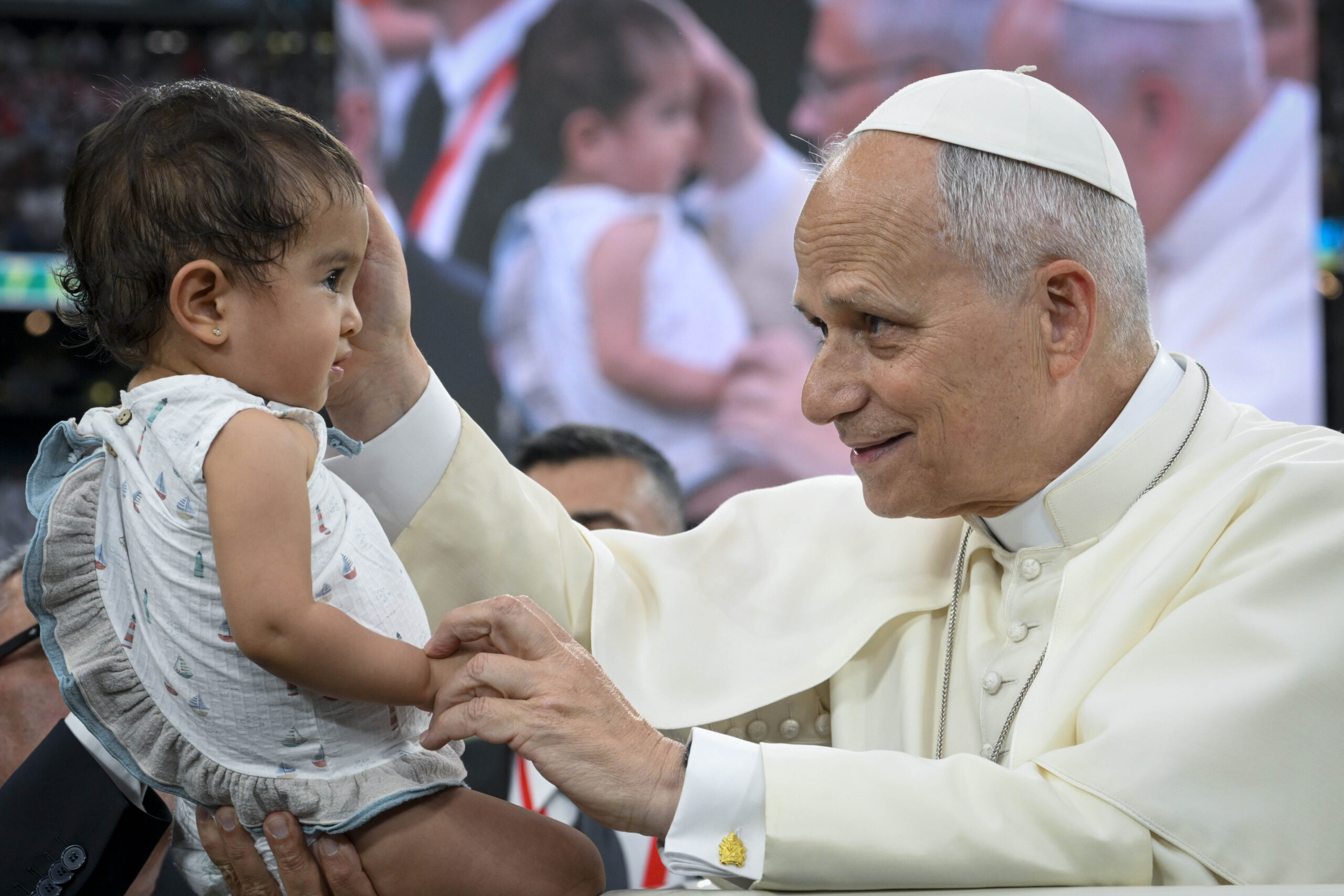 Pope Leo scores goal for the Gospel at soccer stadium