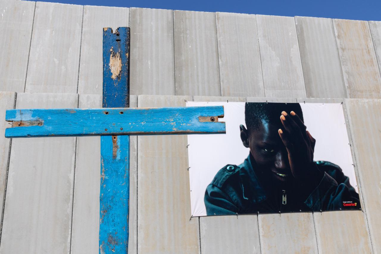 A cross made from the wood of a shipwrecked migrant boat was blessed by Pope Leo XIV at the port of Arguineguín, Canary Islands, Spain, on June 11, 2026. | Credit: Daniel Ibáñez/EWTN