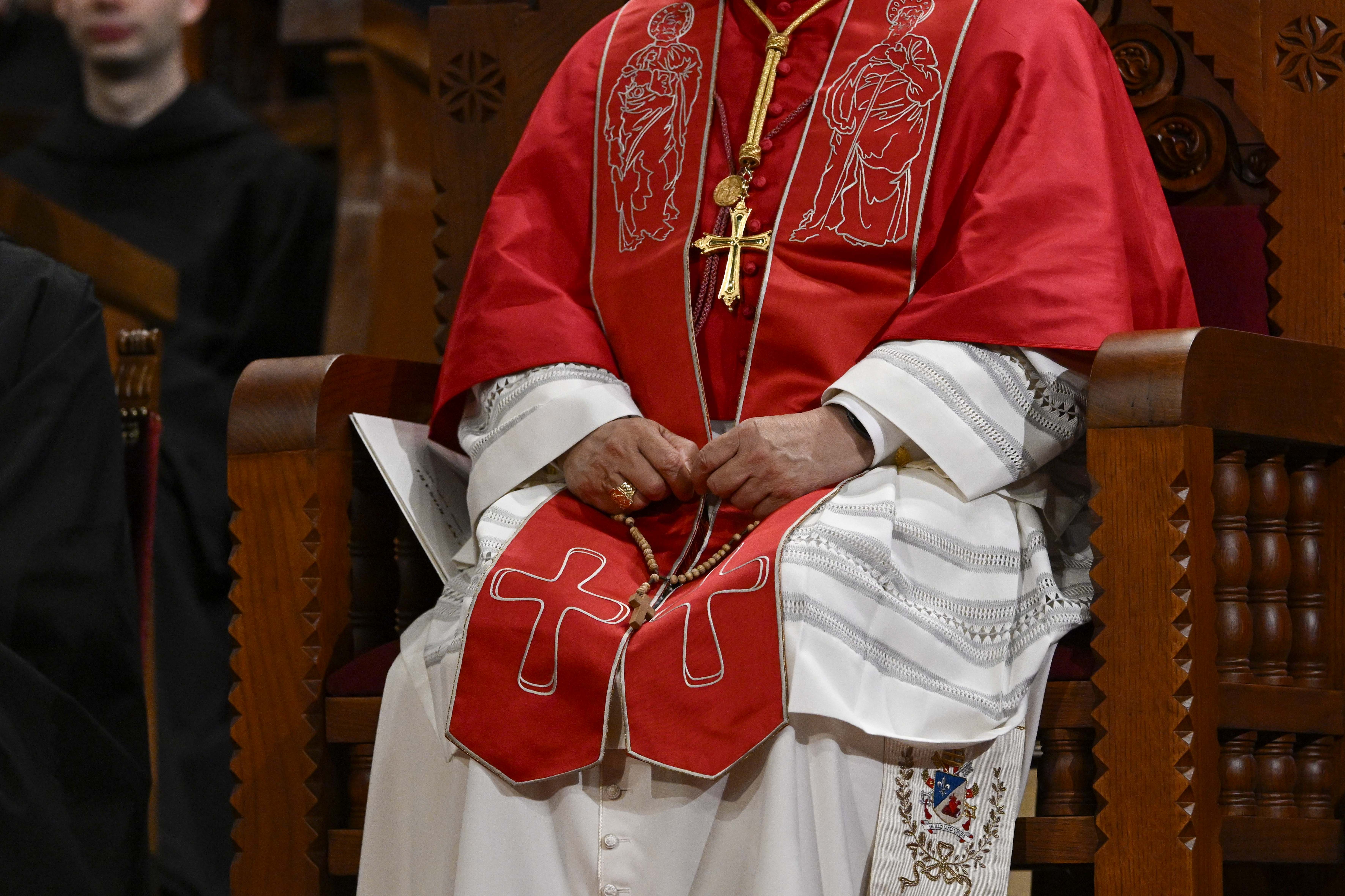 Pope Leo XIV prays with a simple, wooden rosary during a prayer at the Abbey of Our Lady of Montserrat, northwest of Barcelona, Spain, on June 10, 2026. The rosary belongs to Sergi, a young Catalan man who gave it to the pope to be blessed. | Credit: Vatican Media.