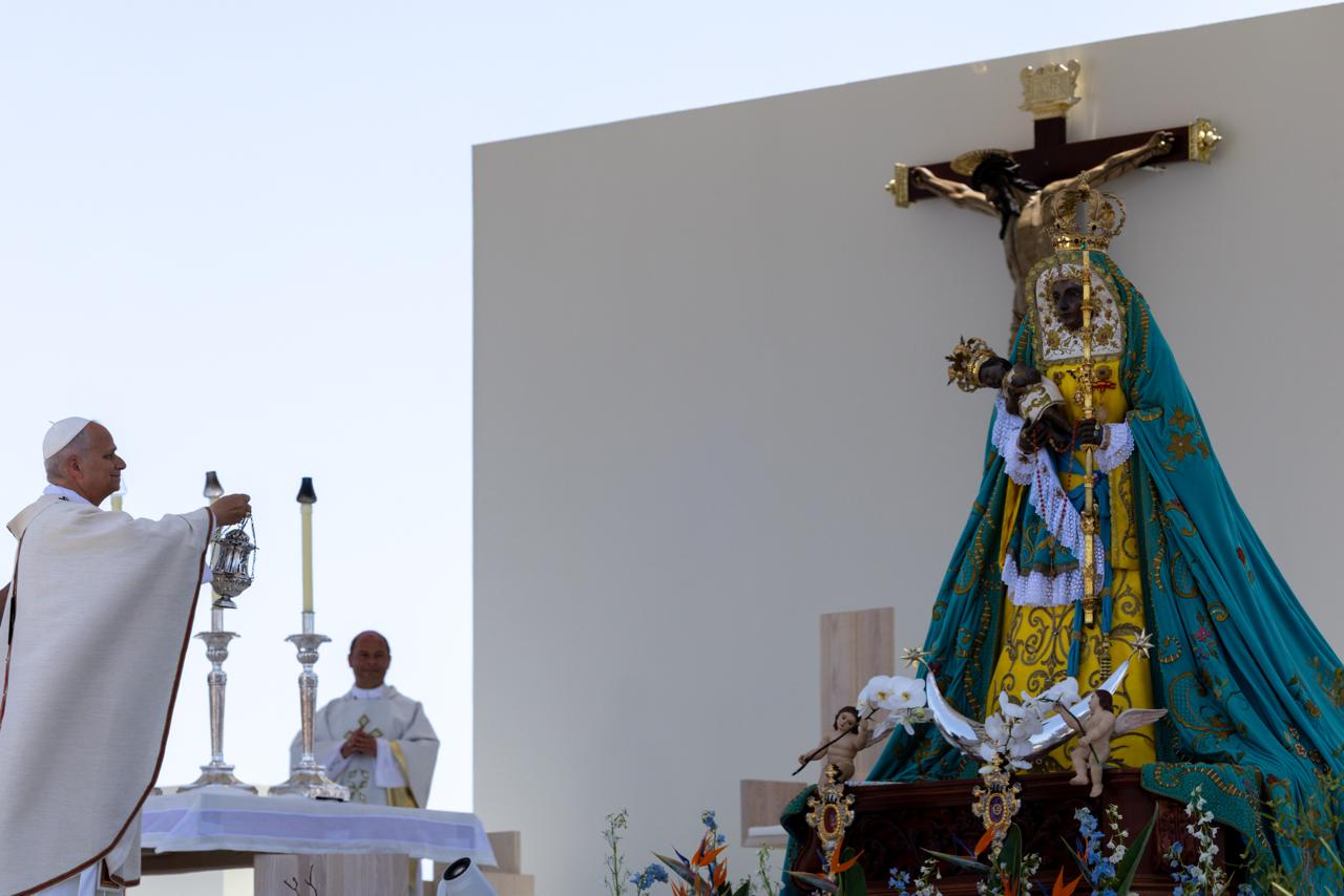 Pope Leo XIV celebrates Mass at the port of Santa Cruz de Tenerife, Canary Islands, on June 12, 2026. | Credit: Daniel Ibáñez/EWTN News