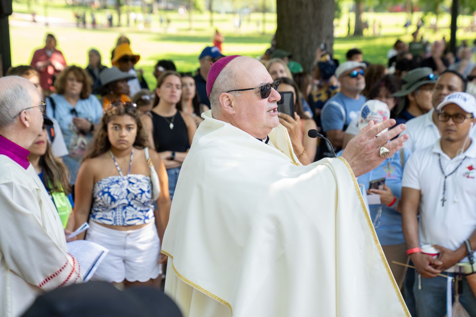 Boston Archbishop Richard Henning during a Eucharistic procession in Boston, June 27, 2026. The event was part of the National Eucharistic Pilgrimage taking place up and down the East Coast. | Credit: Bryce Vickmark