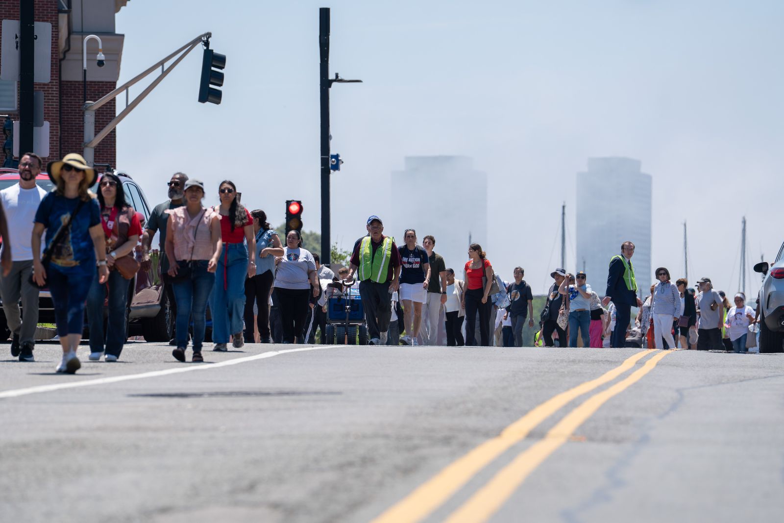 The faithful march through Boston during a Eucharistic procession, June 27, 2026. The event was part of the National Eucharistic Pilgrimage taking place up and down the East Coast. | Credit: Bryce Vickmark