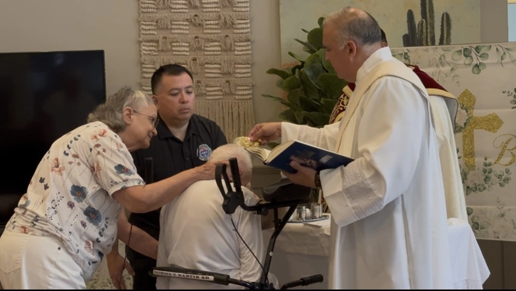 Raymond Martin Sr. is baptized at 98 years old by his friend and confirmation sponsor, Deacon Jack Trevino. | Credit: Photo courtesy of Deacon Jack Trevino