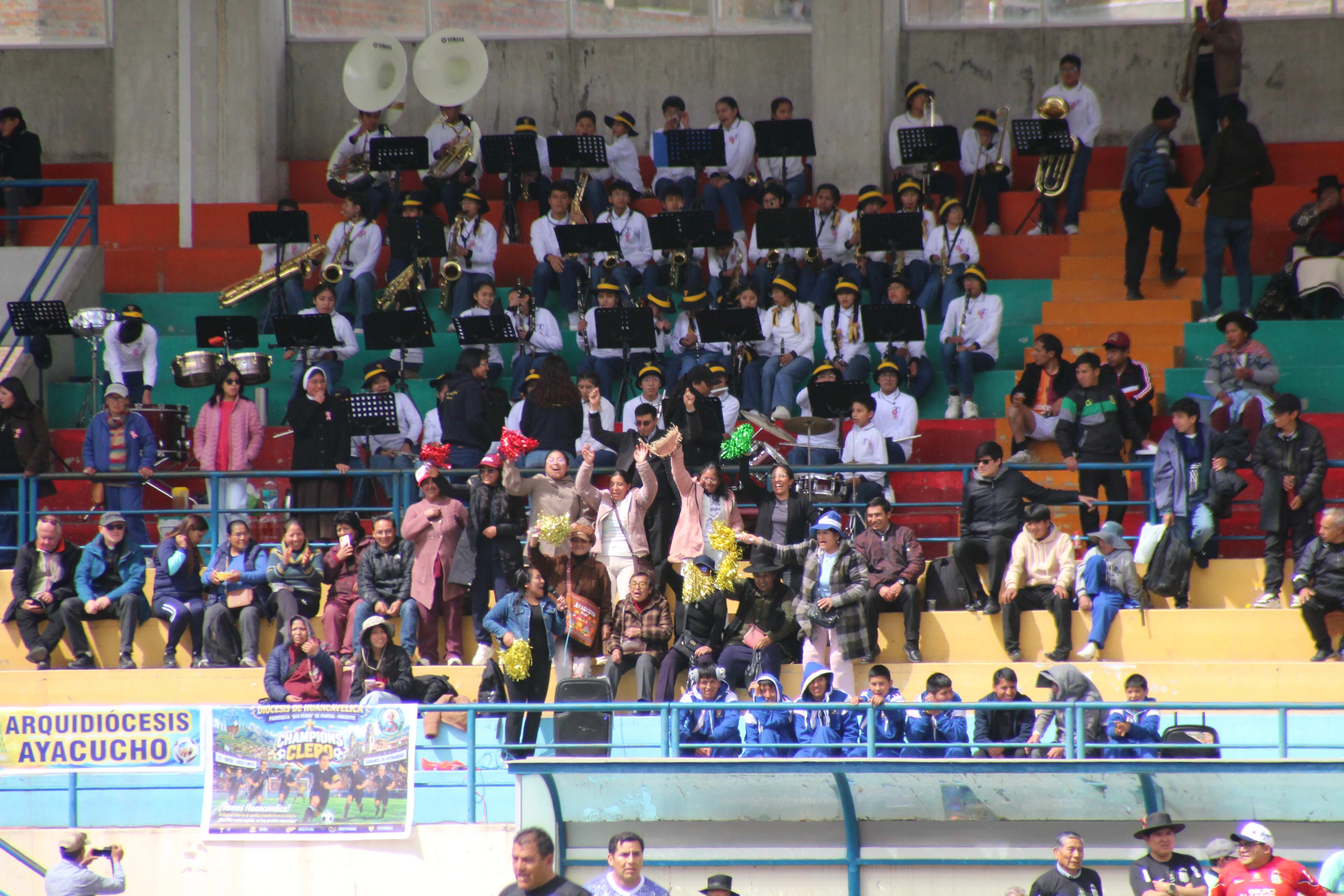 Bands playing and crowds cheering at the 2026 Clergy Champions final. | Credit: Photo courtesy of Father Carlos López Bonifacio, Diocese of Huancavelica