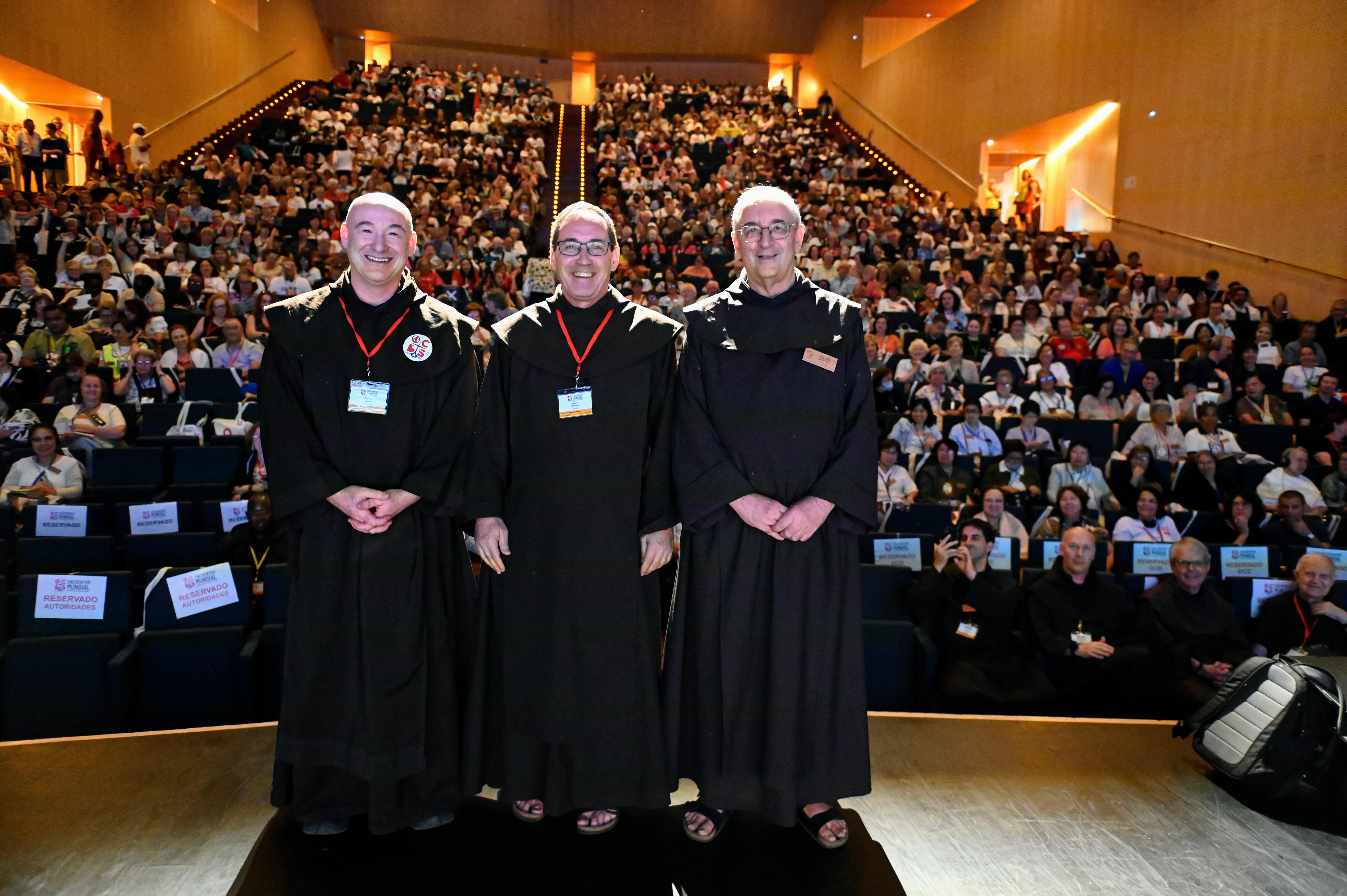 Left to right: Father Ramiro Casale, OCD, general delegate to the OCDS; Father Miguel Marquez Calle, OCD, superior general; and Father Agusti Borrell, OCD, definitor general, at the 2026 OCDS World Congress in Avila, Spain, held from July 23–26, 2026. | Credit: Photo courtesy of OCDS World Encounter/Gonzalo Gonzalez de Vega Pomar