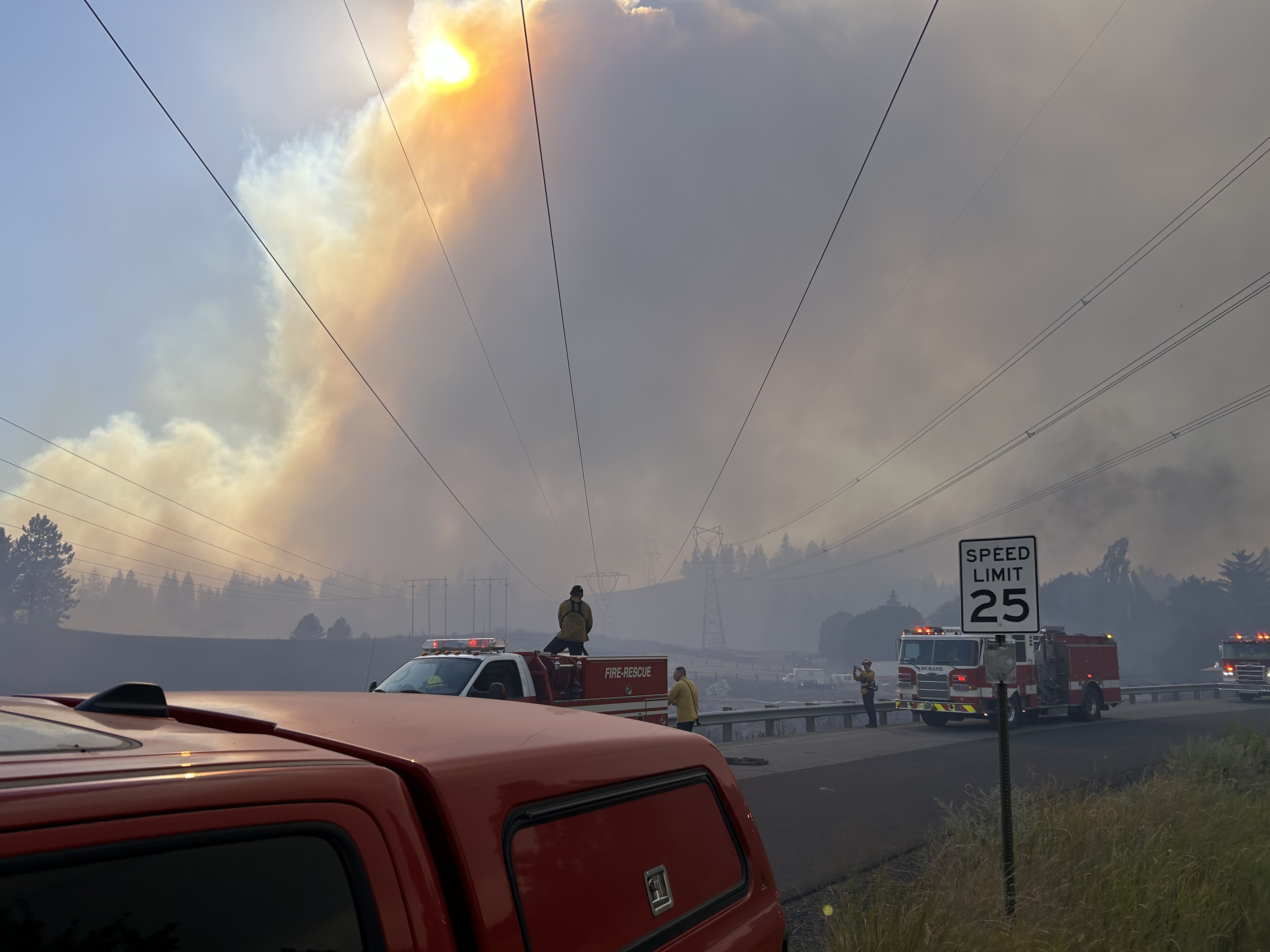 A massive cloud of smoke spreads throughout the air amid widespread fires in the Spokane, Washington, region, Aug. 3, 2026. | Credit: Shane Stocking