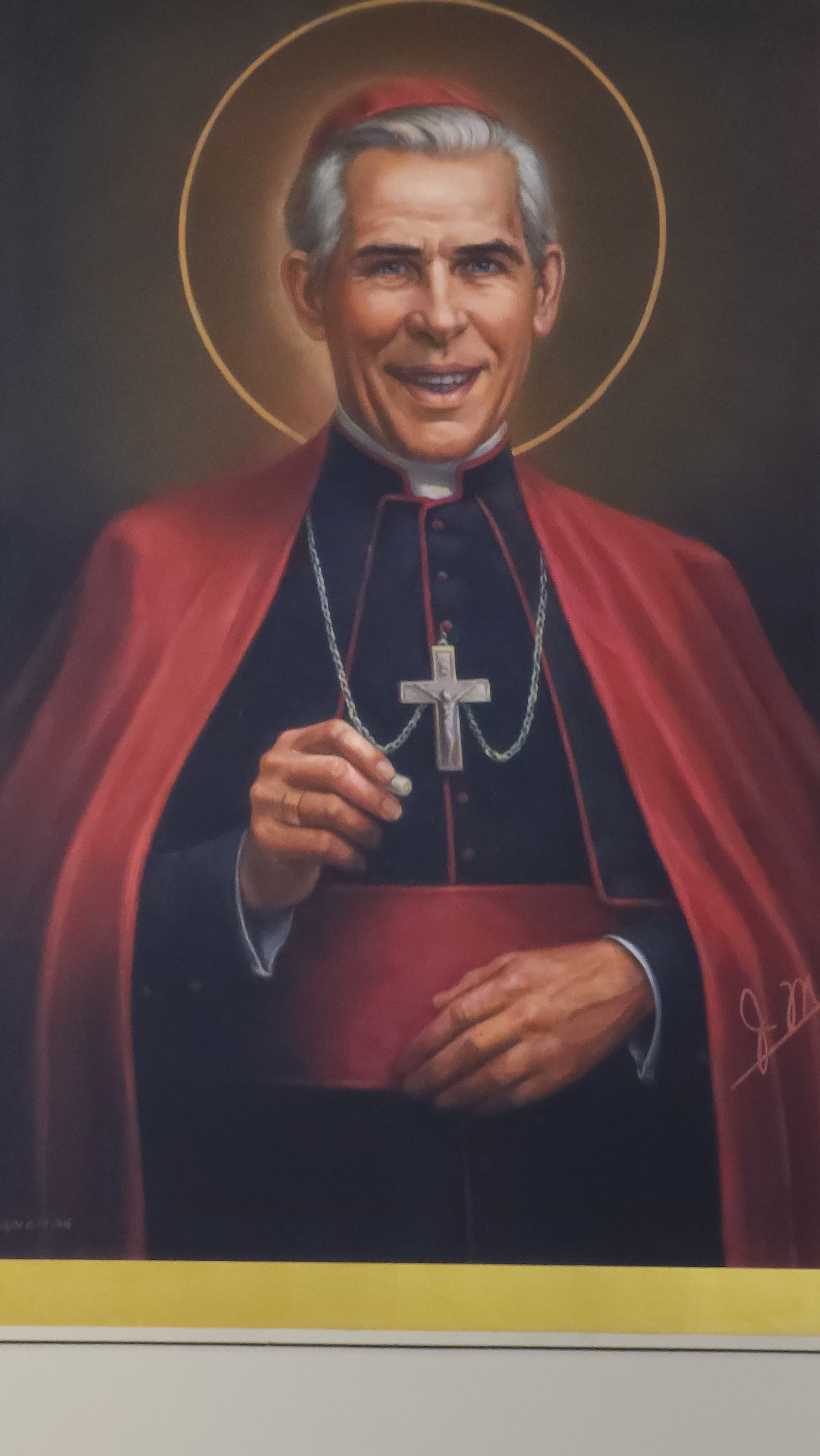 A new image of Blessed Fulton Sheen is displayed after he is declared “blessed” at the Mass for his beatification on Sept. 24, 2026, at The Dome at America’s Center in St. Louis. | Credit: Jeffrey Bruno