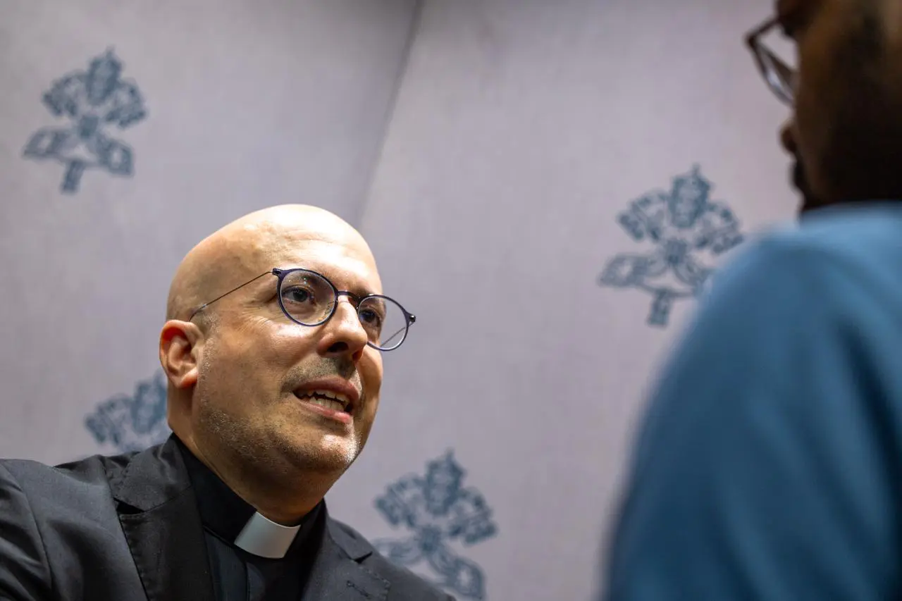 Father Roberto Regoli, president of the Vatican Foundation Joseph Ratzinger-Benedict XVI, speaks to EWTN News at the Holy See Press Office in Rome on Sept. 22, 2026. | Credit: Daniel Ibañez/EWTN News