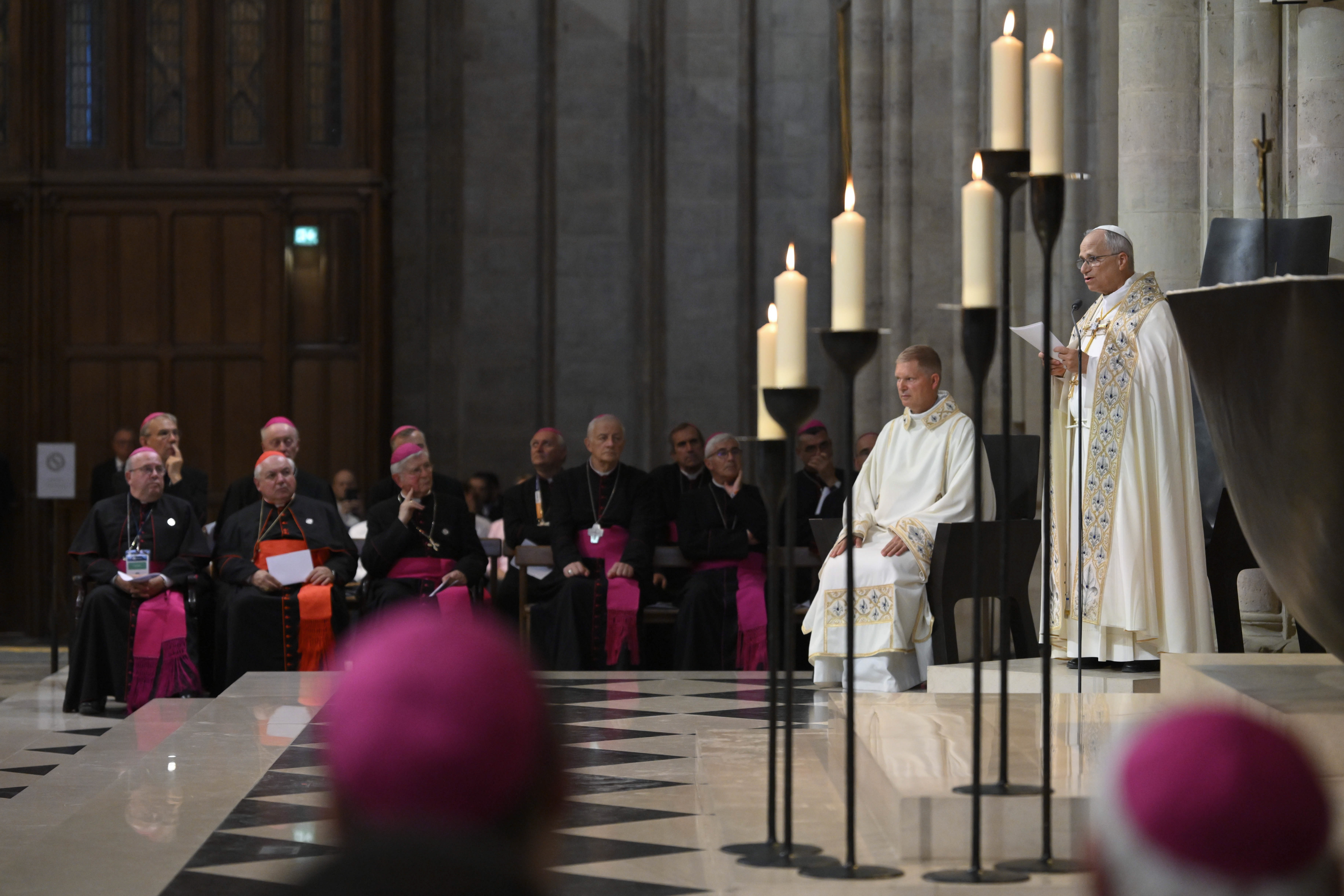 Pope Leo XIV delivers a homily during a celebration of Vespers at Notre-Dame Cathedral in Paris on Sept. 25, 2026. | Credit: Vatican Media