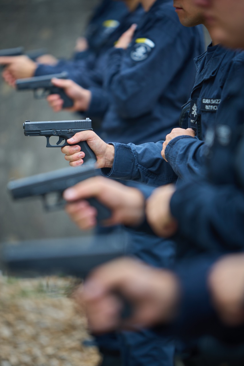 Swiss Guards do not usually carry firearms but they learn how to safely handle guns during training in Switzerland prior to starting service at the Vatican. | Credit: Photo courtesy of the Pontifical Swiss Guard